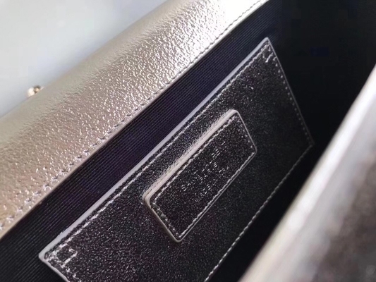 Adjustable Straps Polyester Saint Laurent YSL Woc Bag With Zipper Closure Silver