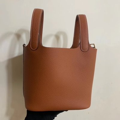 Hermes Branded Ladies Handbag Jaune Ambre Picotin Lock PM Clemence Leather Soleil