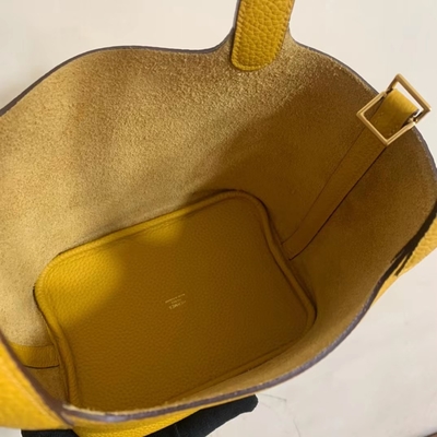 Hermes Branded Ladies Handbag Jaune Ambre Picotin Lock PM Clemence Leather Soleil