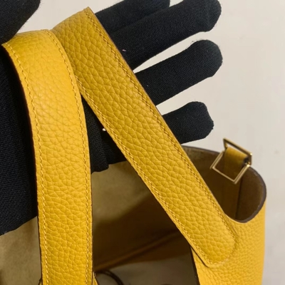Hermes Branded Ladies Handbag Jaune Ambre Picotin Lock PM Clemence Leather Soleil
