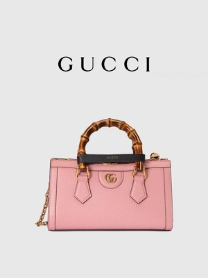 Pink Leather GG Gucci Diana Bamboo Bag Handbag OEM