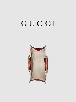 Gucci White Cotton Canvas Mini Blue Striped Tote Bag Interlocking G