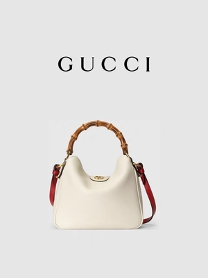 White Leather Branded Shoulder Bag Gucci Princess Diana Handbag