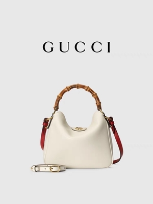 White Leather Branded Shoulder Bag Gucci Princess Diana Handbag