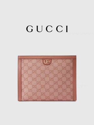 Mini Pink Canvas Leather Ophidia Gucci Clutch Pouch With Zip Closure