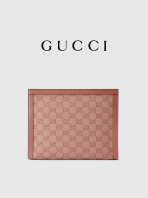 Mini Pink Canvas Leather Ophidia Gucci Clutch Pouch With Zip Closure