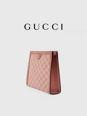 Mini Pink Canvas Leather Ophidia Gucci Clutch Pouch With Zip Closure