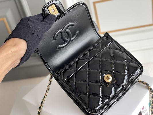 Chanel 22 Mini Designer Purses Black Spell Gold Chain With Drop Flap