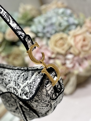 Women Embroidery Dior Saddle Sling Bag Patchwork 25cm With 3 Interior Pockets
