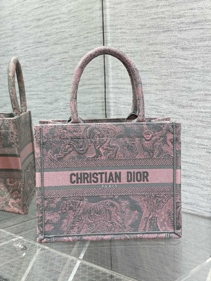 Small Christian Dior Booktote Pink And Gray Toile De Jouy Sauvage Embroidery