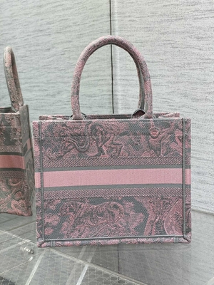 Small Christian Dior Booktote Pink And Gray Toile De Jouy Sauvage Embroidery