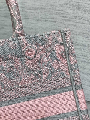 Small Christian Dior Booktote Pink And Gray Toile De Jouy Sauvage Embroidery