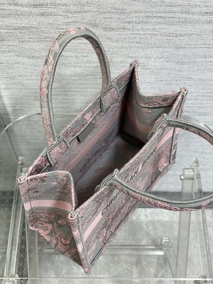 Small Christian Dior Booktote Pink And Gray Toile De Jouy Sauvage Embroidery