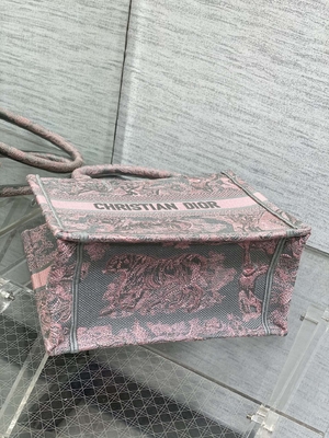 Small Christian Dior Booktote Pink And Gray Toile De Jouy Sauvage Embroidery