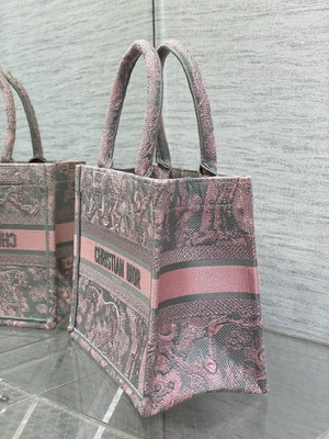 Small Christian Dior Booktote Pink And Gray Toile De Jouy Sauvage Embroidery