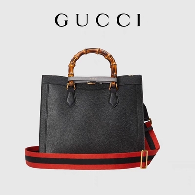 Black Leather Medium Princess Diana Gucci Bag Tote Bamboo Handle