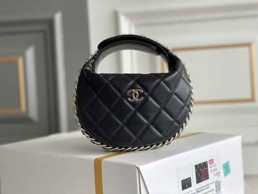 Ap3095 Black Mini Fabric Chanel Flap Bag Coin Purse 20 Inch