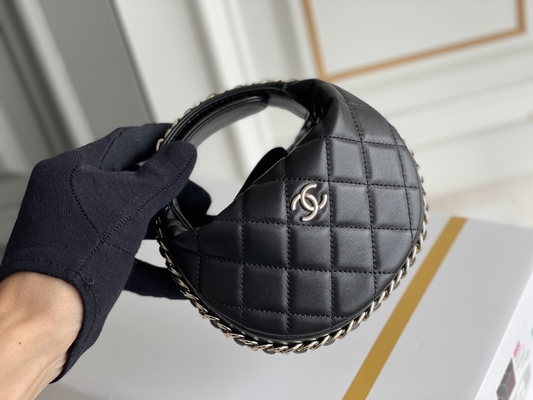 Ap3095 Black Mini Fabric Chanel Flap Bag Coin Purse 20 Inch