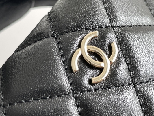 Ap3095 Black Mini Fabric Chanel Flap Bag Coin Purse 20 Inch