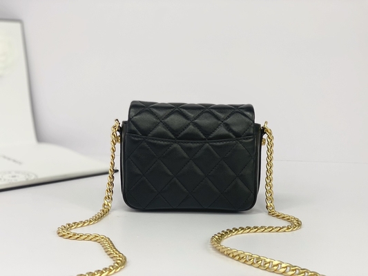 Black Lambskin Leather Branded Messenger Bag Chanel Flap Phone Holder