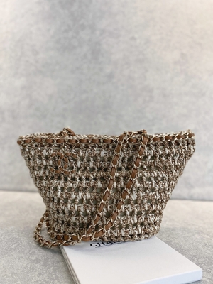 Cusomised Branded Messenger Bag 22P Chanel Straw Raffia Bag PU