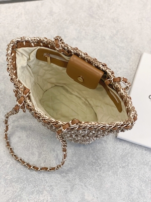Cusomised Branded Messenger Bag 22P Chanel Straw Raffia Bag PU