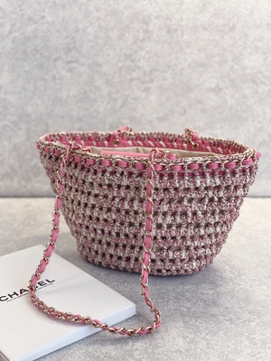 Cusomised Branded Messenger Bag 22P Chanel Straw Raffia Bag PU