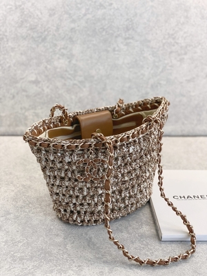 Cusomised Branded Messenger Bag 22P Chanel Straw Raffia Bag PU