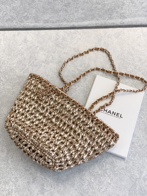 Cusomised Branded Messenger Bag 22P Chanel Straw Raffia Bag PU