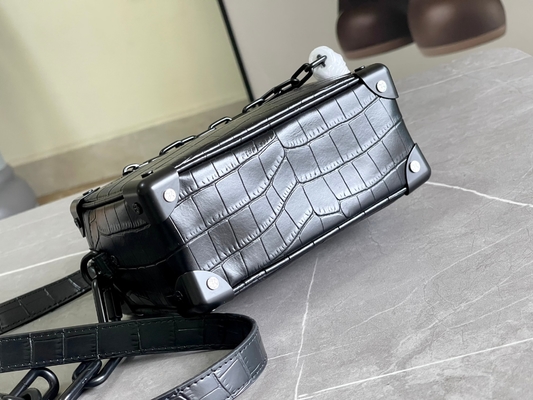 Crocodilien Matte Black Louis Vuitton LV Soft Trunk Mini Small Patent Leather