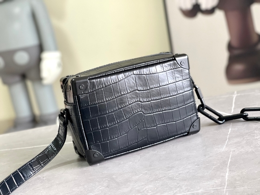 Crocodilien Matte Black Louis Vuitton LV Soft Trunk Mini Small Patent Leather