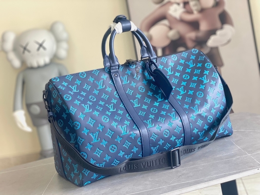 Large Branded Mens Bag Keepall BANDOULIÈRE 50 Blue Boston Bags