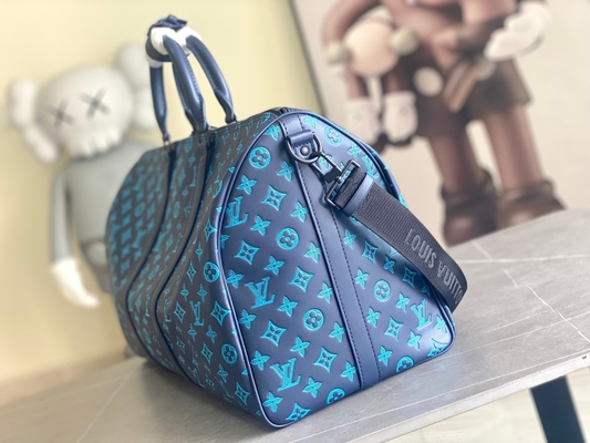 Large Branded Mens Bag Keepall BANDOULIÈRE 50 Blue Boston Bags