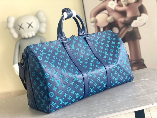 Large Branded Mens Bag Keepall BANDOULIÈRE 50 Blue Boston Bags