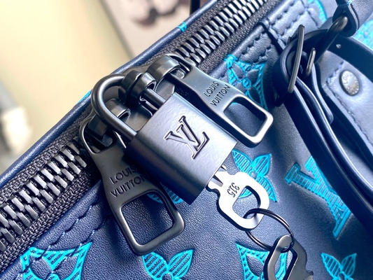 Large Branded Mens Bag Keepall BANDOULIÈRE 50 Blue Boston Bags