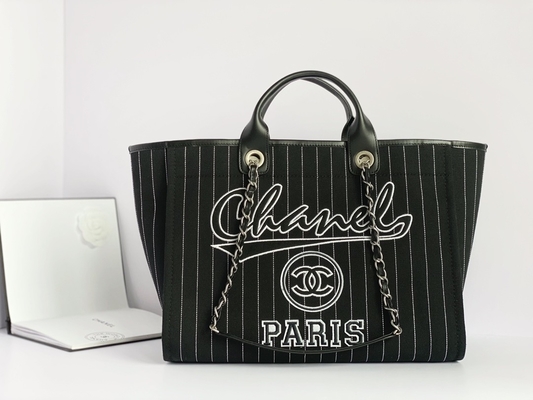 Large Custom Branded Bags Cotton Calfskin Chanel 2.55 Handbag Metalblack And White