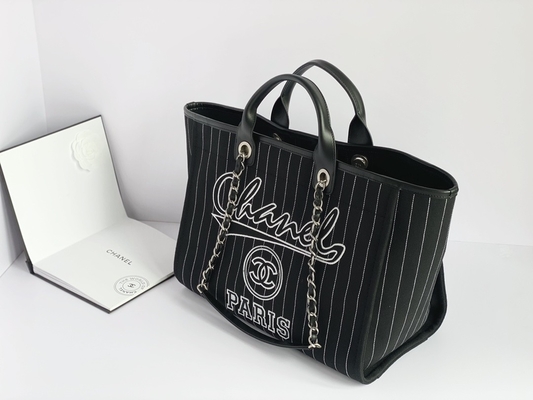 Large Custom Branded Bags Cotton Calfskin Chanel 2.55 Handbag Metalblack And White
