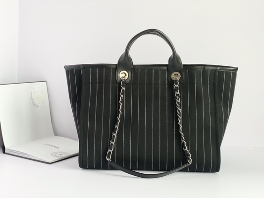 Large Custom Branded Bags Cotton Calfskin Chanel 2.55 Handbag Metalblack And White