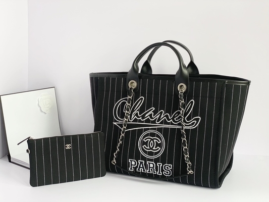 Large Custom Branded Bags Cotton Calfskin Chanel 2.55 Handbag Metalblack And White