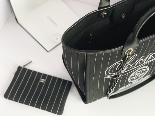 Large Custom Branded Bags Cotton Calfskin Chanel 2.55 Handbag Metalblack And White