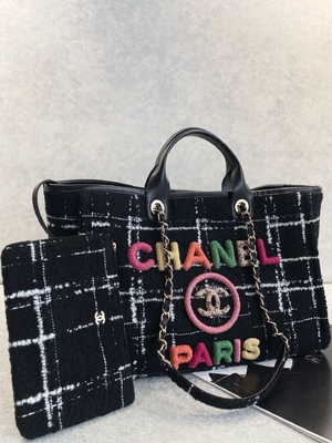 Chanel 2022 Sotheby's Custom Branded Bags Tweed Beach Bag FW Rainbow Tote
