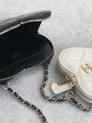 Chain Lacquered Calfskin Preloved Branded Bag Gold Tone Metal Black And White