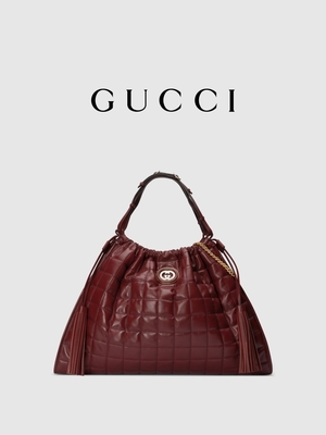 6Inch Crimson Leather Trim Preloved Branded Bag Diana Gucci Handbag