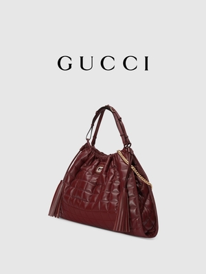 6Inch Crimson Leather Trim Preloved Branded Bag Diana Gucci Handbag