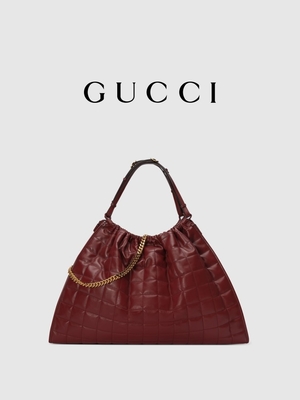 6Inch Crimson Leather Trim Preloved Branded Bag Diana Gucci Handbag