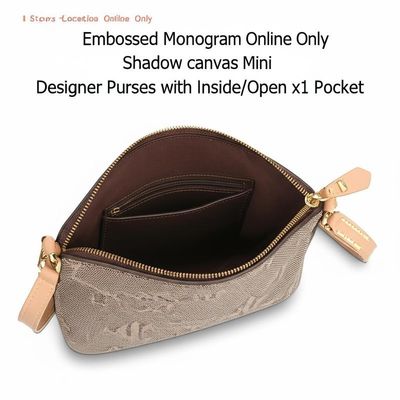 Store Location Online Only Embossed Monogram Shadow canvas Mini Designer Purses with Inside/Open x1 Pocket